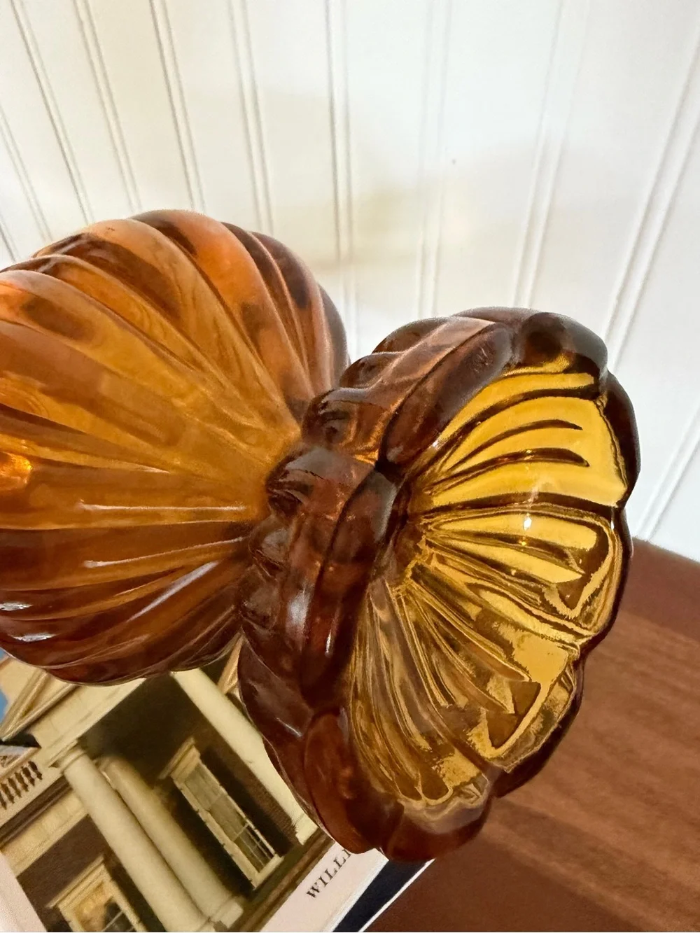 Handblown Amber Glass Bud Vase - Tall Sculpted Decorative Accent